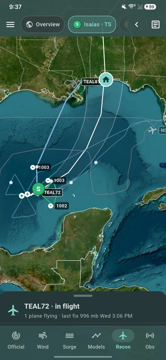 Hurricane Hunter flight track with fixes